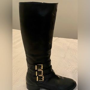 Black Leather Buckle Riding Boots Size 6